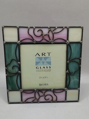 Malden Stained Glass Photo Frame in Pink, Green & Cream